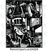 Vector Clip Art of Giant Press and Workers by Prawny Vintage