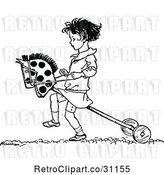 Vector Clip Art of Girl Playing with a Hobby Horse by Prawny Vintage