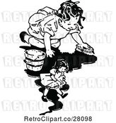 Vector Clip Art of Girl Scrubbing the Floor by Her Doll by Prawny Vintage