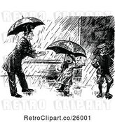 Vector Clip Art of Guy and KChildren in the Rain by Prawny Vintage