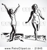 Vector Clip Art of Happy Retro Women on a Beach by BestVector