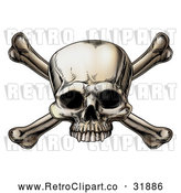 Vector Clip Art of Intimidating Retro Human Skull and Crossbones by AtStockIllustration