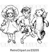 Vector Clip Art of KChildren Skipping with a Teddy Bear by Prawny Vintage