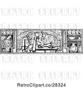 Vector Clip Art of Lady Basting Meat in a Fireplace by Prawny Vintage