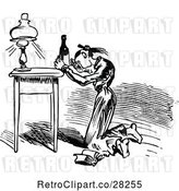 Vector Clip Art of Lady Battling a Wine Bottle by Prawny Vintage