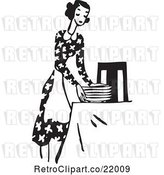 Vector Clip Art of Lady in an Apron, Setting a Table by BestVector