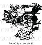 Vector Clip Art of Lady Reading While a Guy Works Under a Car by Prawny Vintage
