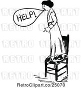 Vector Clip Art of Lady Standing on a Chair and Calling for Help by Prawny Vintage