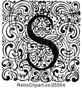 Vector Clip Art of Monogram S Letter over Swirls by Prawny Vintage