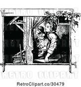 Vector Clip Art of Mother and Daugher by a Window by Prawny Vintage