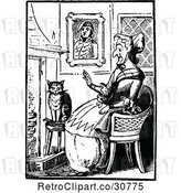 Vector Clip Art of Old Lady with a Cat by a Fireplace by Prawny Vintage