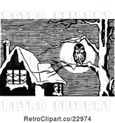 Vector Clip Art of Owl on a Bare Tree near a Home by Prawny Vintage