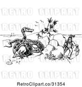 Vector Clip Art of People Running from a Giant Snake Eating a Large Animal by Prawny Vintage