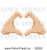 Vector Clip Art of Pixelized Retro 8-Bit Hands Forming a Human Love Heart Shape by AtStockIllustration