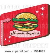 Vector Clip Art of Retro 1950s Cheeseburger and Text in a Red Rectangle by Patrimonio