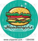 Vector Clip Art of Retro 1950s Cheeseburger and Text in a Turquoise Circle by Patrimonio
