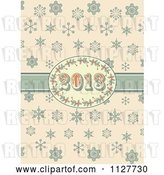 Vector Clip Art of Retro 2013 New Year Holly Frame and Ribbon over Snowflakes by Elaineitalia