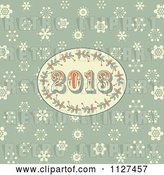 Vector Clip Art of Retro 2013 New Year Holly Oval on Green with Snowflakes by Elaineitalia