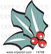 Vector Clip Art of Retro 3 Holly Berries and Leaves by Andy Nortnik