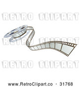 Vector Clip Art of Retro 3d Cinema Film Reel and Strip by AtStockIllustration