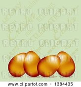 Vector Clip Art of Retro 3d Gold Easter Eggs over a Green Text Background by Elaineitalia