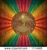 Vector Clip Art of Retro 3d Golden Disco Ball over Grungy Colorful Rays by Elaineitalia