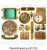 Vector Clip Art of Retro 3d Steampunk Styled Handles Knobs Screens and Switches by AtStockIllustration