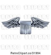 Vector Clip Art of Retro 3d Steel Metal Heraldic Winged Shield by AtStockIllustration
