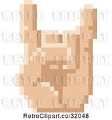 Vector Clip Art of Retro 8 Bit Pixel Art Styled Hand Gesturing the Sign of the Horns by AtStockIllustration