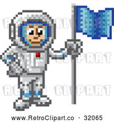Vector Clip Art of Retro 8 Bit Pixel Art Video Game Styled Astronaut by AtStockIllustration
