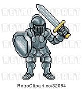 Vector Clip Art of Retro 8 Bit Pixel Art Video Game Styled Knight by AtStockIllustration