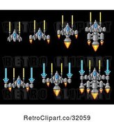 Vector Clip Art of Retro 8 Bit Pixel Art Video Game Styled Spaceships on Black by AtStockIllustration