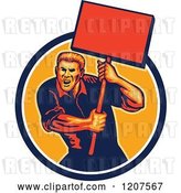 Vector Clip Art of Retro Activist Worker Protesting with a Sign by Patrimonio
