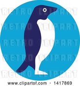 Vector Clip Art of Retro Adelie Penguin in Profile in a Blue Circle by Patrimonio