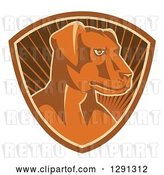 Vector Clip Art of Retro Aggressive Farm Dog in a Brown and Sunshine Shield by Patrimonio
