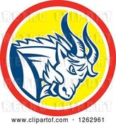 Vector Clip Art of Retro Aggressive Mountain Goat Ram in a Red White and Yellow Circle by Patrimonio