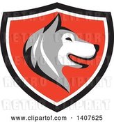 Vector Clip Art of Retro Alaskan Malamute Husky Dog Head in Profile in a Black White and Red Shield by Patrimonio