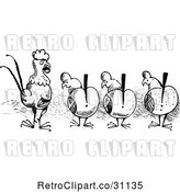 Vector Clip Art of Retro Alert Chickens and a Rooster by Prawny Vintage
