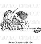 Vector Clip Art of Retro Alice in Wonderland Unicorn King and Lion by Prawny Vintage