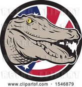 Vector Clip Art of Retro Alligator Head over an American Flag Circle by Patrimonio
