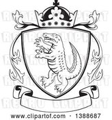 Vector Clip Art of Retro Alligator or Crocodile Coat of Arms Shield with a Crown and Blank Banner by Patrimonio