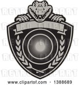 Vector Clip Art of Retro Alligator or Crocodile Coat of Arms Shield with Laurel Branches and a Blank Banner by Patrimonio