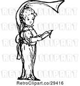 Vector Clip Art of Retro Alphabet Letter F of a Girl Holding a Book by Prawny Vintage