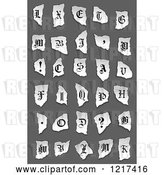 Vector Clip Art of Retro Alphabet Letters and Symbols on Torn Paper over Gray by Vector Tradition SM
