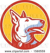 Vector Clip Art of Retro Alsatian German Shepherd Police Dog in a Circle by Patrimonio