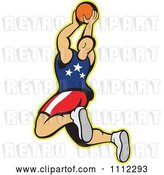 Vector Clip Art of Retro American Basketball Player Juming with the Ball by Patrimonio