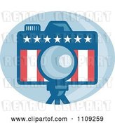 Vector Clip Art of Retro American Camera with Stars and Stripes over a Blue Oval by Patrimonio