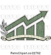 Vector Clip Art of Retro American Dollar Themed Bar Graph and Growth Arrow with a Blank Banner and Branches by BestVector