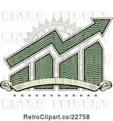 Vector Clip Art of Retro American Dollar Themed Bar Graph and Growth Arrow with a Blank Banner, Stars and Office Use Stamp by BestVector