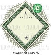 Vector Clip Art of Retro American Dollar Themed Diamond Frame with Stars, a Laurel Wreath and Stamp by BestVector